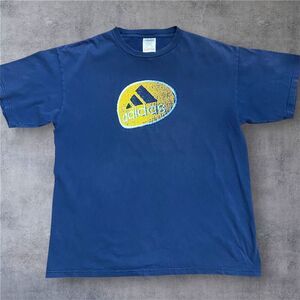 Adidas Vintage Y2K Basic Fit Cotton Graphic Tee Navy Blue Yellow Men's Size L